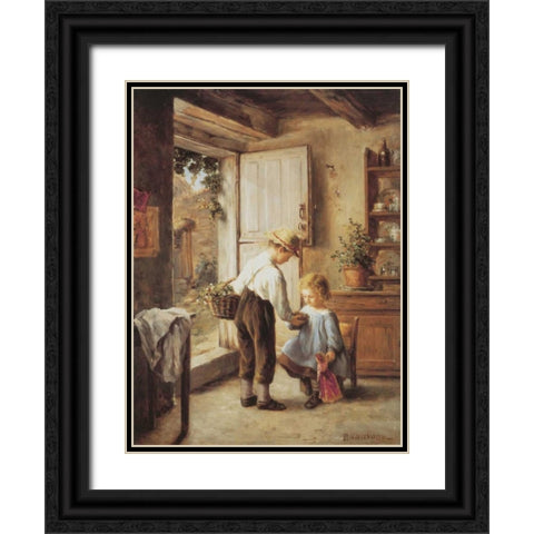 A Present For My Sister Black Ornate Wood Framed Art Print with Double Matting by Sauvage, Philippe