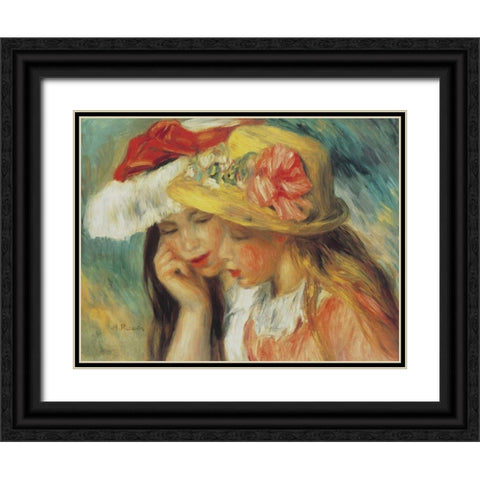 Les Deux Soeurs Black Ornate Wood Framed Art Print with Double Matting by Renoir, Pierre-Auguste