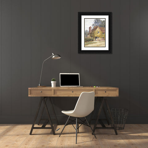 A Cottage at Denham, Buckinghamshire Black Ornate Wood Framed Art Print with Double Matting by Allingham, Helen
