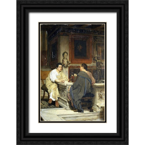 The Discourse; a Chat Black Ornate Wood Framed Art Print with Double Matting by Alma-Tadema, Sir Lawrence