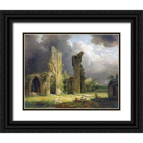 Glastonbury Abbey With The Tor Beyond Black Ornate Wood Framed Art Print with Double Matting by Arnald, George