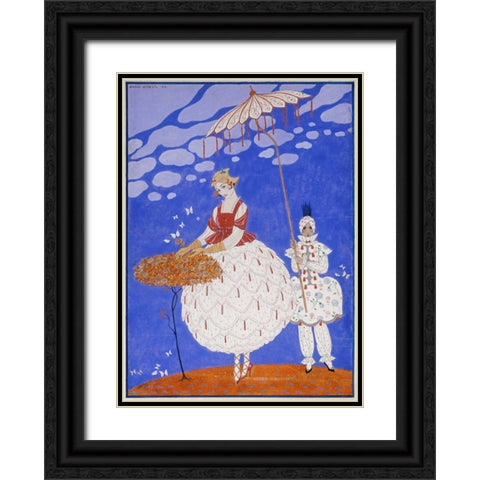 Roses DAutomne Black Ornate Wood Framed Art Print with Double Matting by Barbier, Georges