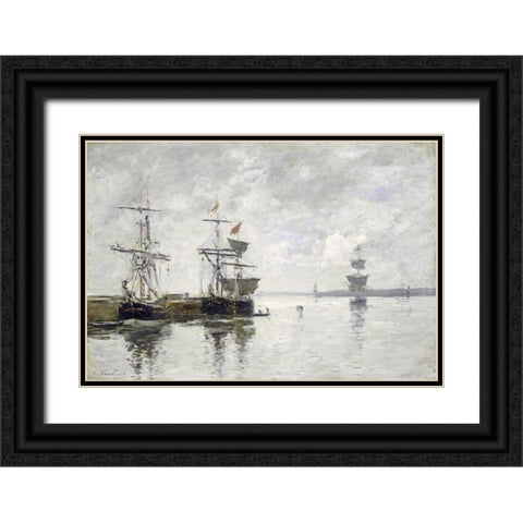 Scene Du Port Black Ornate Wood Framed Art Print with Double Matting by Boudin, Eugene