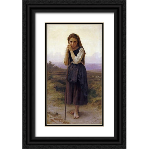 Petite Bergere Black Ornate Wood Framed Art Print with Double Matting by Bouguereau, William-Adolphe