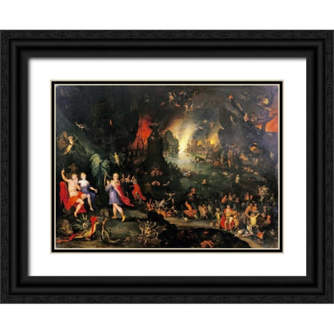 Orpheus Playing To Pluto and Persephone In The Underworld Black Ornate Wood Framed Art Print with Double Matting by Jan Brueghel the Younger