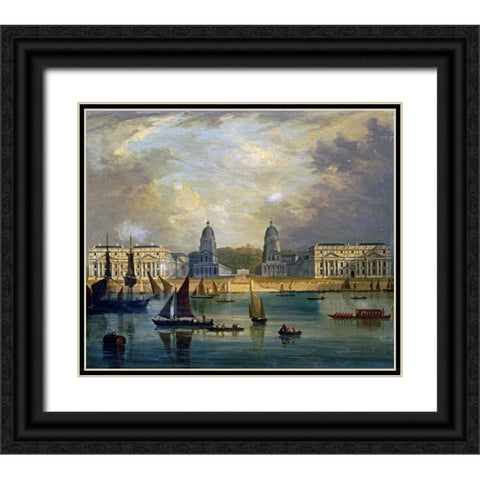 A View of Greenwich, From The River Black Ornate Wood Framed Art Print with Double Matting by Calvert, Frederick