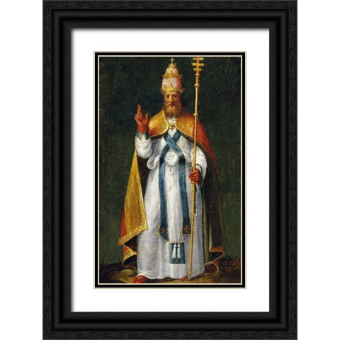 Saint Leo The Great Black Ornate Wood Framed Art Print with Double Matting by Campi, Bernardino