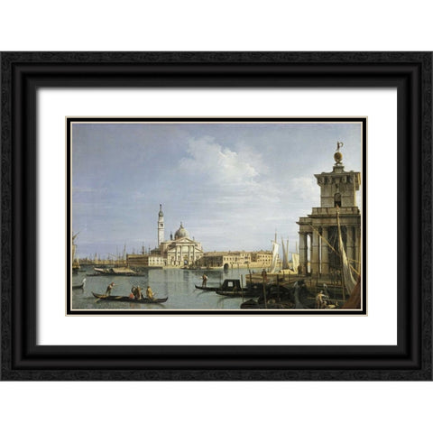 The Island of San Giorgio Maggiore, Venice Black Ornate Wood Framed Art Print with Double Matting by Canal, Giovanni Antonio