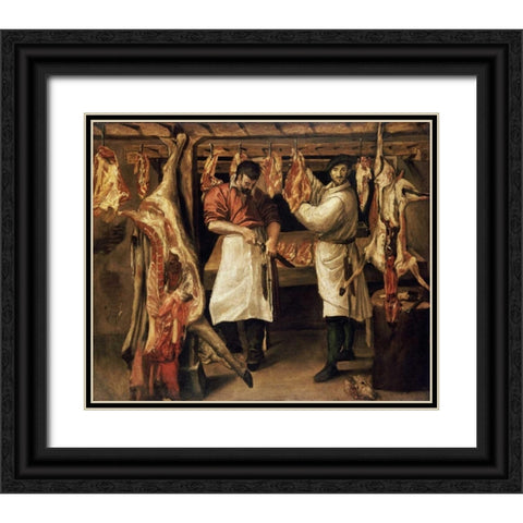 The Butchers Shop Black Ornate Wood Framed Art Print with Double Matting by Carracci, Annibale