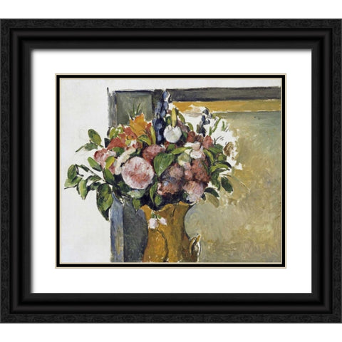 Flowers In a Vase Black Ornate Wood Framed Art Print with Double Matting by Cezanne, Paul