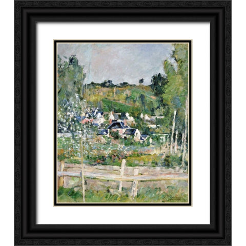 A View of Auvers-Sur-Oise; The Fence Black Ornate Wood Framed Art Print with Double Matting by Cezanne, Paul
