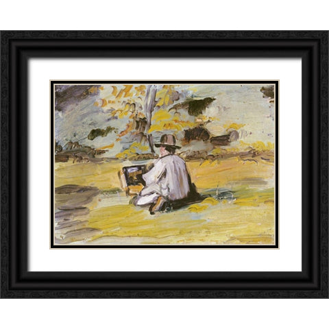 A Painter at Work Black Ornate Wood Framed Art Print with Double Matting by Cezanne, Paul