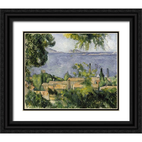The Rooftops of LEstaque Black Ornate Wood Framed Art Print with Double Matting by Cezanne, Paul