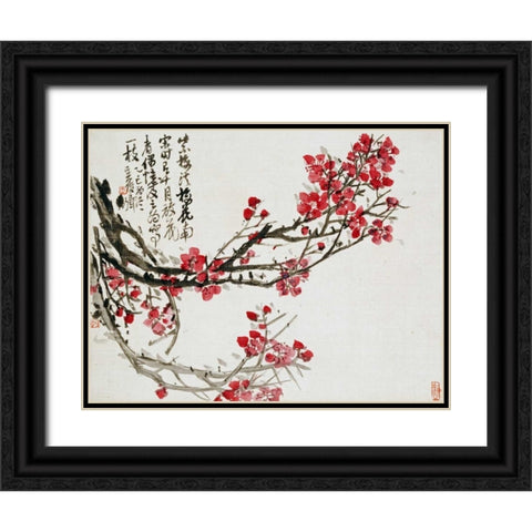 Plum Blossoms Black Ornate Wood Framed Art Print with Double Matting by Changshuo, Wu