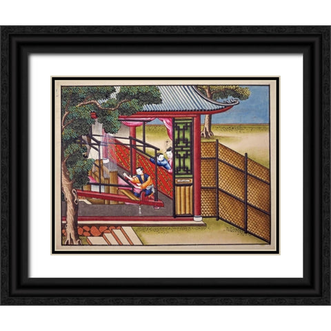 Weaving Silk On a Loom Black Ornate Wood Framed Art Print with Double Matting by Chinese School