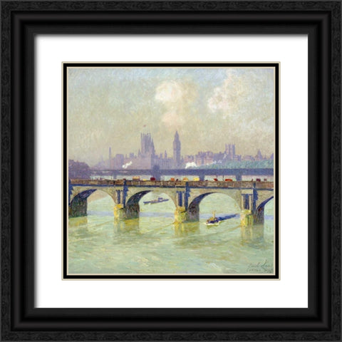 Waterloo Bridge and Hungerford Bridge With The Houses of Parliament Beyond Black Ornate Wood Framed Art Print with Double Matting by Claus, Emile