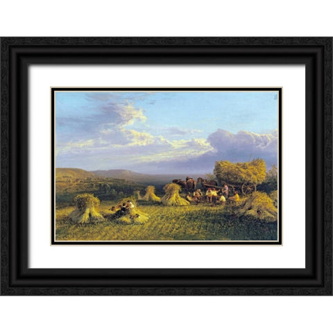 Harvest Scene Black Ornate Wood Framed Art Print with Double Matting by Cole, George