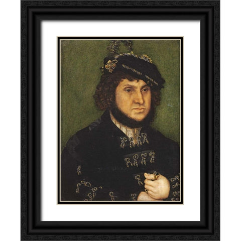 Portrait of Kurfust Herzog Johann der Bestandige Von Saschen Black Ornate Wood Framed Art Print with Double Matting by Cranach, Lucas