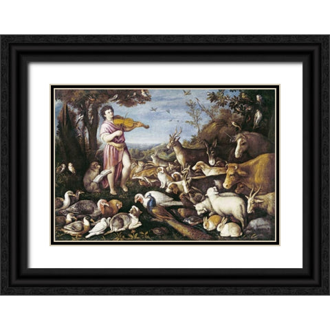 Orpheus Charming The Animals Black Ornate Wood Framed Art Print with Double Matting by Da Ponte, Leandro