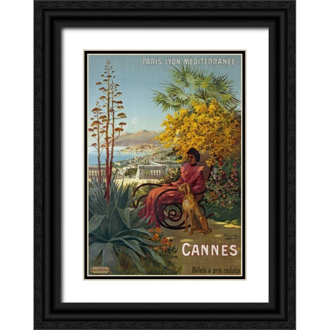 Cannes, P.L.M Black Ornate Wood Framed Art Print with Double Matting by D Alesi, Hugo