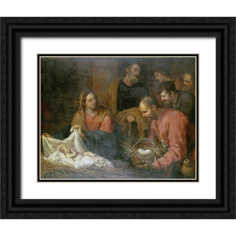 The Adoration of The Shepherds Black Ornate Wood Framed Art Print with Double Matting by De Ferrari, Giovanni Andrea
