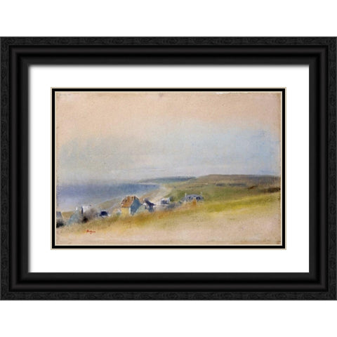 Houses On The Cliff Edge at Villers-Sur-Mer Black Ornate Wood Framed Art Print with Double Matting by Degas, Edgar