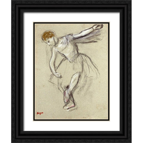 A Dancer Seen In Profile Black Ornate Wood Framed Art Print with Double Matting by Degas, Edgar