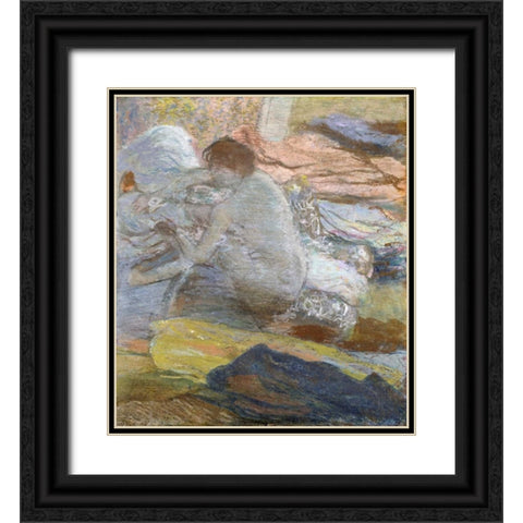 Woman Wiping Her Feet Black Ornate Wood Framed Art Print with Double Matting by Degas, Edgar