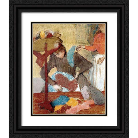 The Hatmaker Black Ornate Wood Framed Art Print with Double Matting by Degas, Edgar