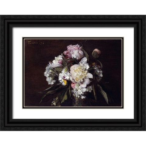 Peonies, White Carnations and Roses Black Ornate Wood Framed Art Print with Double Matting by Fantin-Latour, Henri