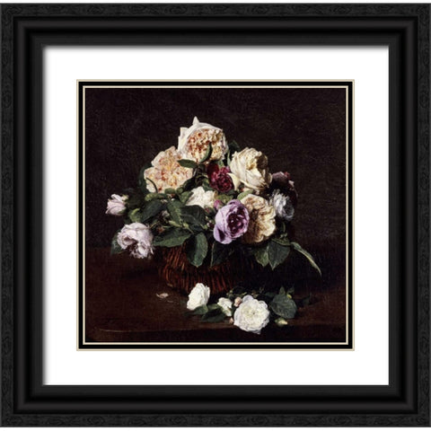 Vase De Fleurs Black Ornate Wood Framed Art Print with Double Matting by Fantin-Latour, Henri