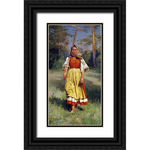 The Village Girl Black Ornate Wood Framed Art Print with Double Matting by Gorokhoff, Ivan Lavrentievitch