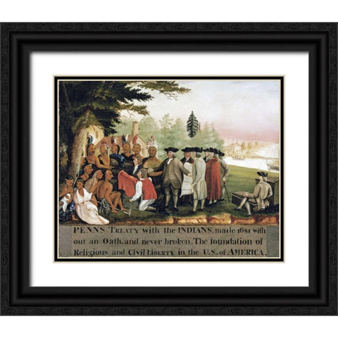 Penns Treaty With The Indians Black Ornate Wood Framed Art Print with Double Matting by Hicks, Edward