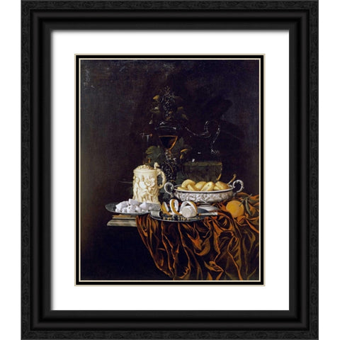 Pastry In a Silver Dish, Sweetmeats On a Plate Black Ornate Wood Framed Art Print with Double Matting by Hinz, Johann Georg