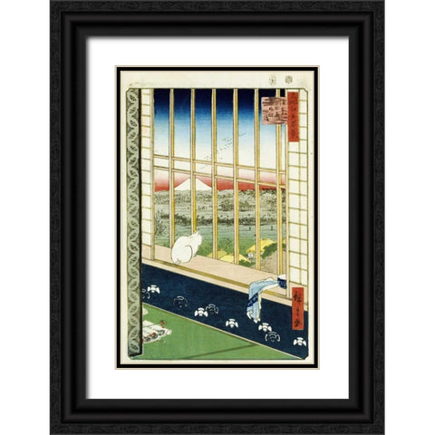 Asakusa Rice Fields During The Festival of The Cock Black Ornate Wood Framed Art Print with Double Matting by Hiroshige