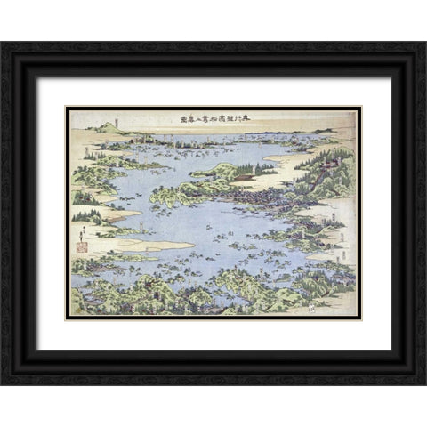 Map of Shiogama and Matsushima In Oshu Black Ornate Wood Framed Art Print with Double Matting by Hokusai