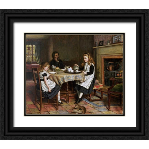 There Is No Fireside..... Black Ornate Wood Framed Art Print with Double Matting by Kilburne, George Goodwin