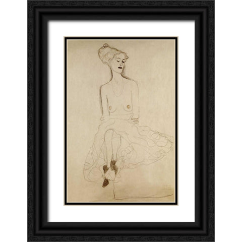 Seated Woman Black Ornate Wood Framed Art Print with Double Matting by Klimt, Gustav