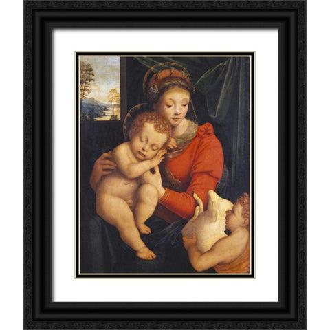 The Madonna With The Sleeping Child and The Infant Baptist Black Ornate Wood Framed Art Print with Double Matting by Lanino, Bernardino