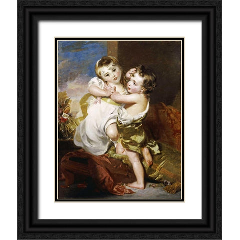 The Proffered Kiss Black Ornate Wood Framed Art Print with Double Matting by Lawrence, Thomas