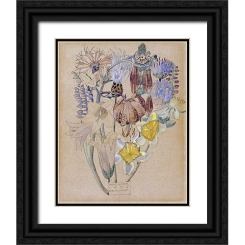 Mont Louis - Flower Study Black Ornate Wood Framed Art Print with Double Matting by Mackintosh, Charles Rennie
