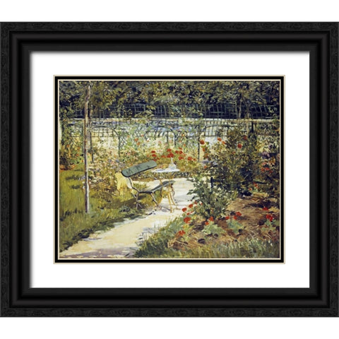 The Bench, Garden at Versailles Black Ornate Wood Framed Art Print with Double Matting by Manet, Edouard