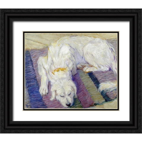 Liegender Hund - Hundeportrat Black Ornate Wood Framed Art Print with Double Matting by Marc, Franz
