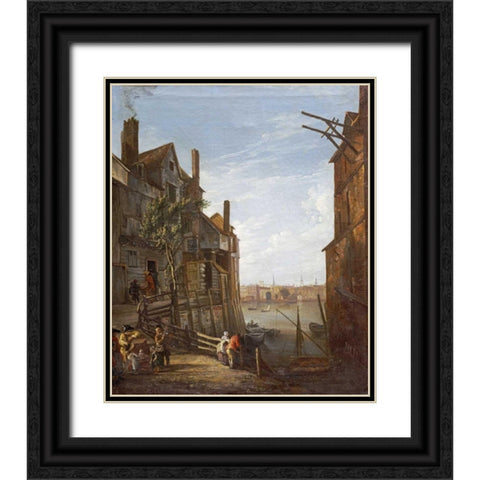 A View of The Thames at Southwark Looking Towards The City Black Ornate Wood Framed Art Print with Double Matting by Marlow, William