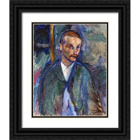 The Beggar of Livorne Black Ornate Wood Framed Art Print with Double Matting by Modigliani, Amedeo