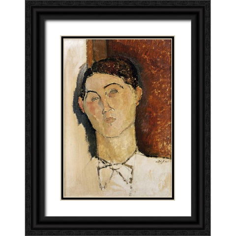 Tete De Jeune Homme Black Ornate Wood Framed Art Print with Double Matting by Modigliani, Amedeo
