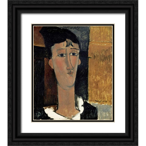 Portrait of a Young Woman - La Concierge Black Ornate Wood Framed Art Print with Double Matting by Modigliani, Amedeo