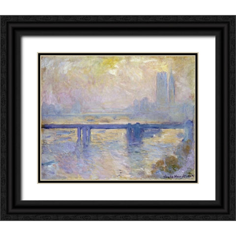 Charing Cross Bridge Black Ornate Wood Framed Art Print with Double Matting by Monet, Claude