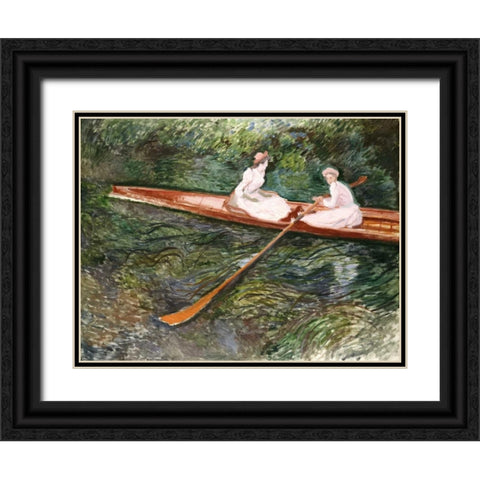 The Pink Rowing Boat Black Ornate Wood Framed Art Print with Double Matting by Monet, Claude