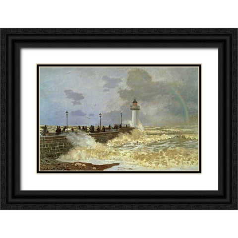 The Quay at Le Havre Black Ornate Wood Framed Art Print with Double Matting by Monet, Claude